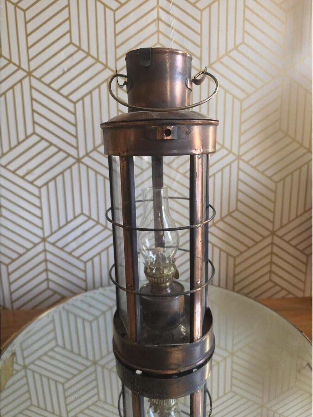 Vintage Copper Nautical Lantern 5-Sided Glass Walls Hangable Oil Lamp Hong Kong